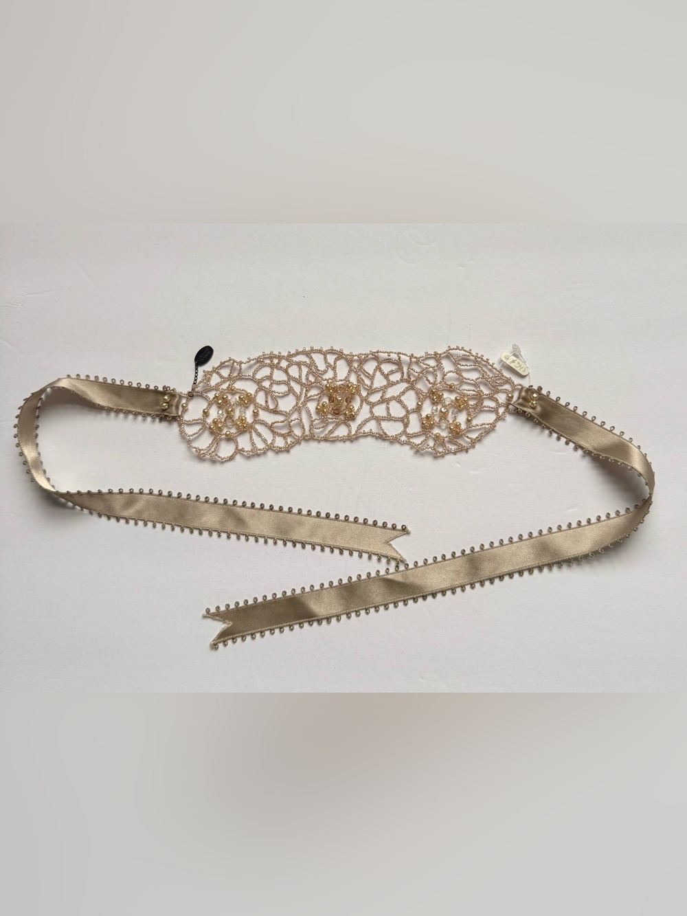 Vintage Erickson Beamon Beaded Pearl Floral Ribbon Sash Belt Statement Designer
